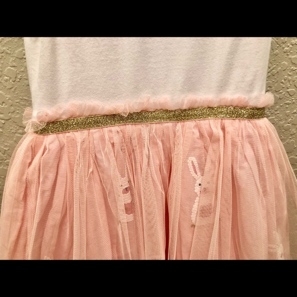 Girls Pink & White Bunny Dress w/ Gold Accents 18M - Picture 4 of 6